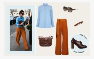 Victoria Beckham Style Outfit Orange Blue - Blue