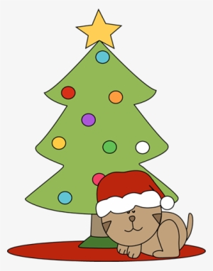 Christmas Cat Clipart - Cat And Christmas Tree Clipart