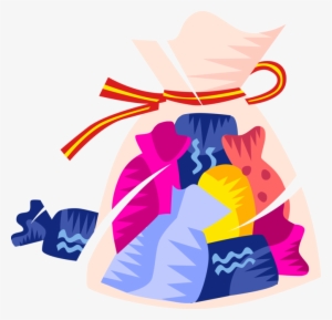Vector Illustration Of Bag Of Wrapped Confectionery - Clip Art