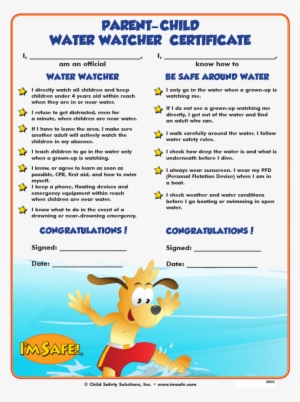 Child Water Watcher Award Certificates - Child