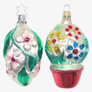 Pair Silvered Glass Embossed Flower Christmas Ornaments - Glass Bottle