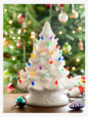 Vintage White Ceramic Christmas Tree With Illuminated - Christmas Decorations