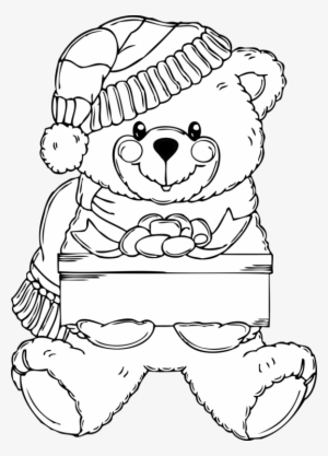 Coloring Book Bear Christmas Greeting & Note Cards - Christmas Teddy Bear Clipart Black And White
