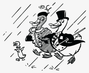 Free Clipart Of A Cute Duck Family In The Rain - Clip Art