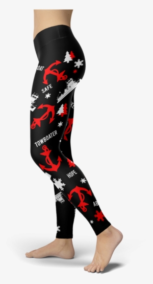 Towboaters Ugly Christmas Leggings Pat3 Red Anchor - Leggings