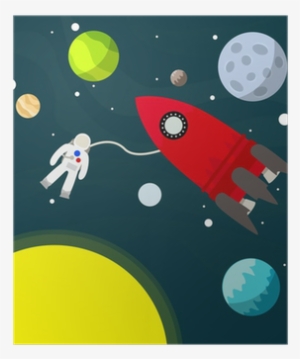 Rocket And Astronaut In The Universe Vector Illustration - Astronaut