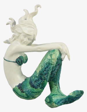 Flowing Hair Mermaid With Green Swirl Tail - Figurine