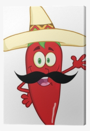 Chili Pepper With Mexican Hat And Mustache Waving For - Chili Peppers Cartoon