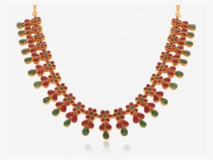 Classic Floral Red And Green Stone Gold Necklace - Necklace