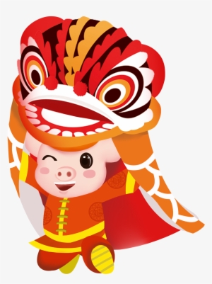 Hand Painted Cartoon Gold Pig Lion Dance Decoration - Chinese New Year