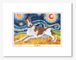 Greyhound Starry Night Matted Print - Van Growl - Westie On A Starry Night