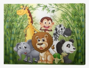 A Bamboo Forest With Many Animals Canvas Print • Pixers® - Jungle Animal Cartoons Single