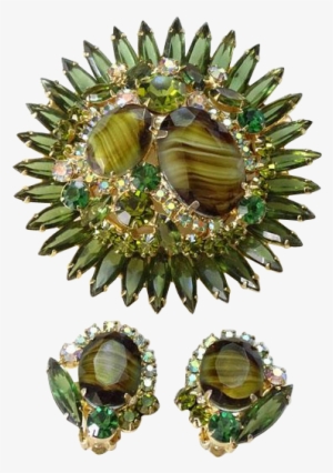 Juliana Emerald Green Rhinestone Starburst Brooch Earrings