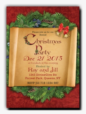 Christmas Party Invitation Paper Scroll On A Wreath - Scroll Wedding Invitations Backgrounds