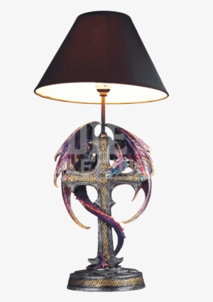 Purple Dragon On Cross Table Lamp - Dragon Lamps