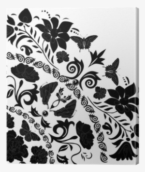 Black Butterflies And Flowers Corner Canvas Print • - Flores Negro
