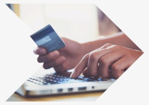 Person Using Computer While Holding Credit Card - Convergent Charging Software And Services Market