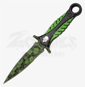 Green Skull Camo Boot Knife - Zombie Hunter 9-3/4" Fixed Blade Knife Green