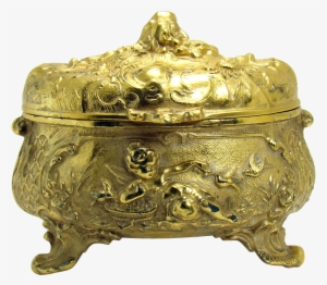 Gold Plated Jewelry Box With Lizards, Crabs, Putti - Gold Plating