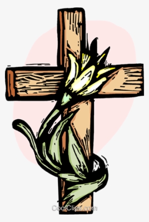La Cruz Con Una Flor En Lo Libres De Derechos Ilustraciones - Clip Art