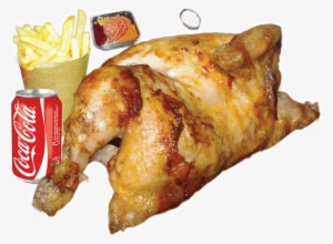 Roast Chicken With Salad, Chips, Soft Drink And Yogurt - Fried Food