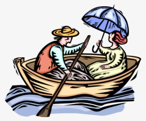 Vector Illustration Of Romantic Couple Enjoy Boat Ride - Man Rowing Boat Clipart