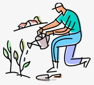 Gardener Watering His Plants Royalty Free Vector Clip - Garden Clip Art