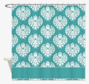 Teal Blue Damask Pattern Shower Curtain - Pretty Brown Damask Pattern Shower Curtain
