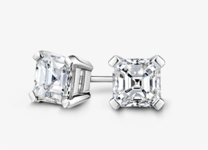 Square Emerald Cut Diamond Stud Earrings - Earrings