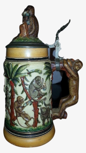 German 1890's Monkey Animals Beer Stein - Beer Stein