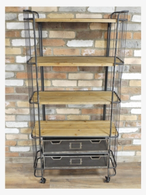 A Metal Frame Four Wooden Shelf & Two Metal Drawer - Shelf
