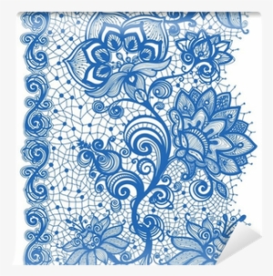 Abstract Lace Ribbon Vertical Seamless Pattern - Blue Lace Pattern Vector