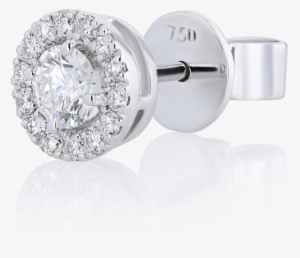 Halo Round Diamond Stud Earrings In 18k White Gold - Earring