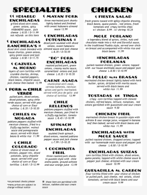 The Restaurant Information Including The Rivera's Menu - Paper