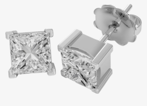 Diamond Stud Earrings In 18ct White Gold With Princess - Gold