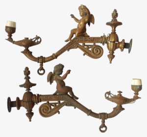 Antique Cherub Gas Sconces Aladdin's Lamp Victorian - Sconce
