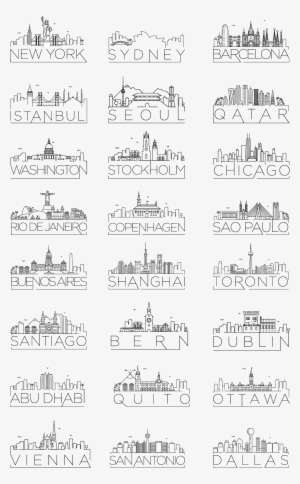 Minimal Typographic City Skyline Designs - Doodle