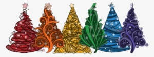 Six Rainbow-colored Abstract Christmas Trees - Christmas Tree Post Card