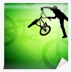 Bmx Stunt Cyclist Silhouette On The Abstract Background - Cycling