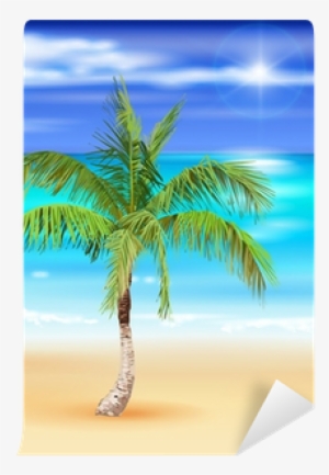 Vector Illustration Of The Palm Tree Wall Mural • Pixers® - Beach Scene Pillow Case