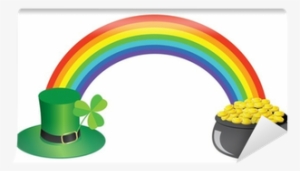 Vector Rainbow With Pot With Gold Ans Hat With Shamrock - Shamrock Rainbow