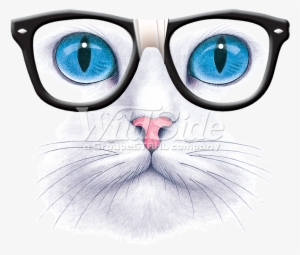Blue Eyed Cat With Nerd Glasses - Cat With Glasses Emoji