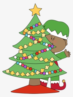 Elf Behind A Christmas Tree - Elf Christmas Tree Clipart