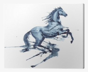 wet watercolor rearing up horse with ink blots and - horse blowing in wind