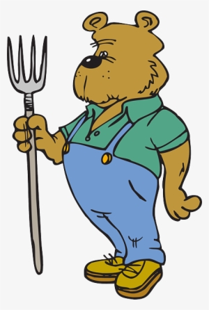 Cartoon, Farm, Tool, Farmer, Bear, Clothes, Pitchfork - Cartoon Bear In Clothes