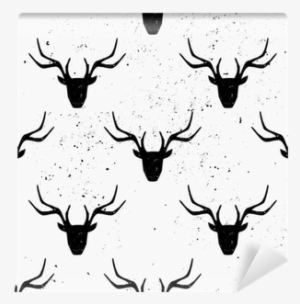 Deer Head Silhouette Seamless Pattern Wall Mural • - Олень Бесшовный Фон