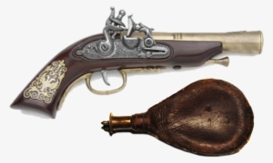 Gunpowder Flask And Pistol - 17th Century Guns