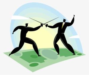 Vector Illustration Of Business Competitor Fencers - Illustration