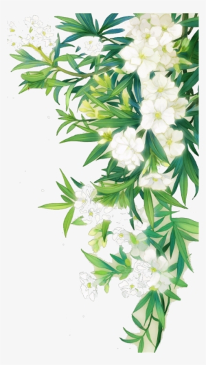 White Flower Nature Border Leaves Landscape - Green Watercolour Flowers
