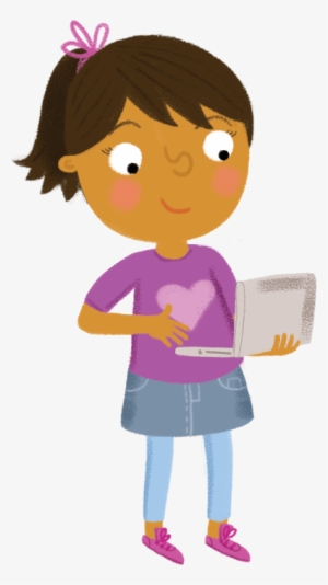 Girl With Laptop Computer - Illustration
